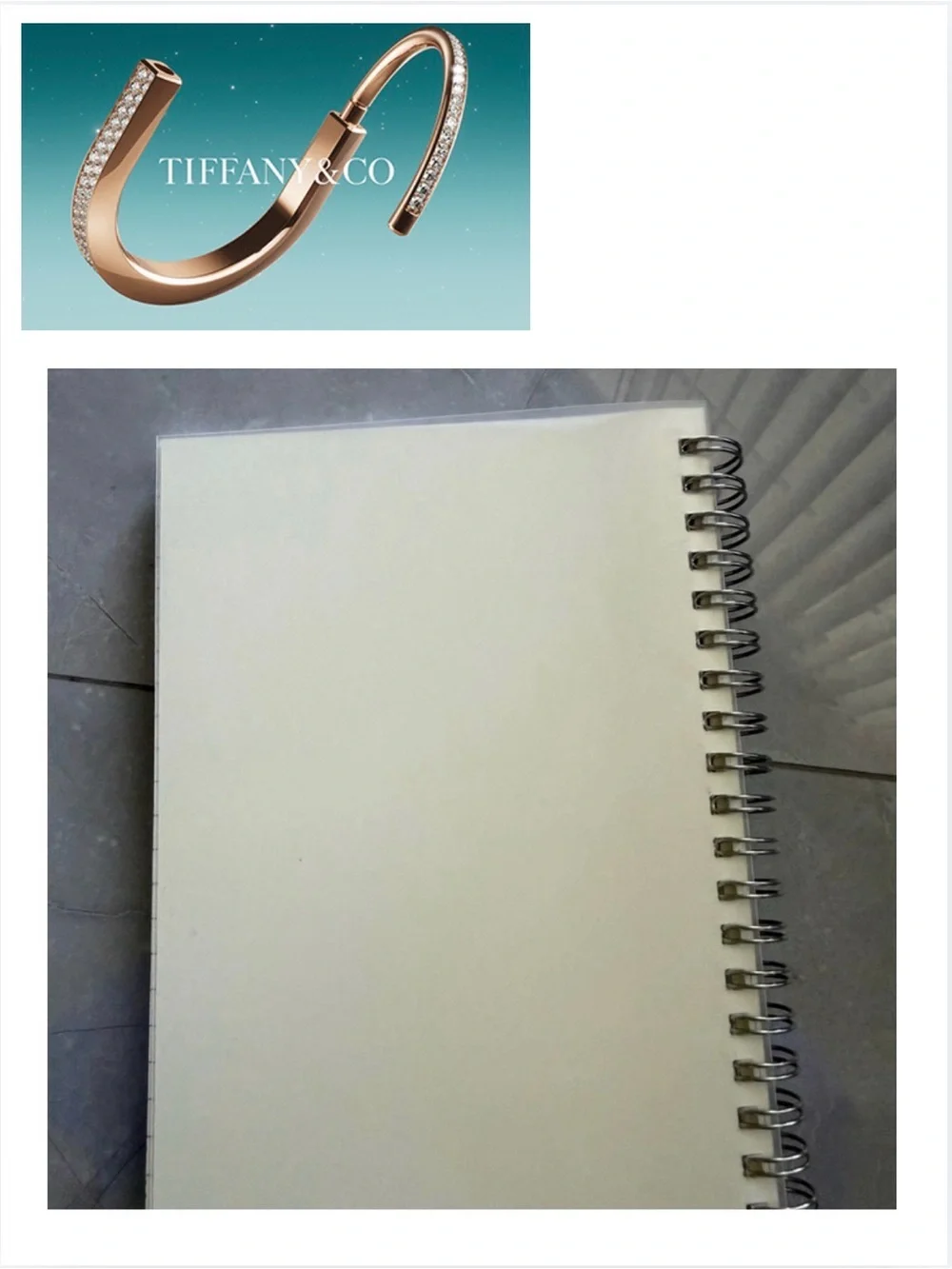 TIFFANY & CO. Cream Spiral Notebook w/Silver Logo, NWOT